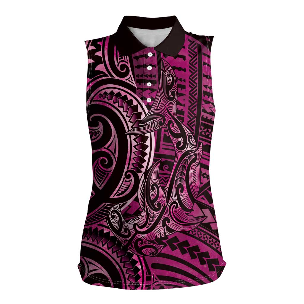 New Zealand Hammerhead Shark Women Sleeveless Polo Shirt Maori Haehae Mangopare Pink - Polynesian Pride