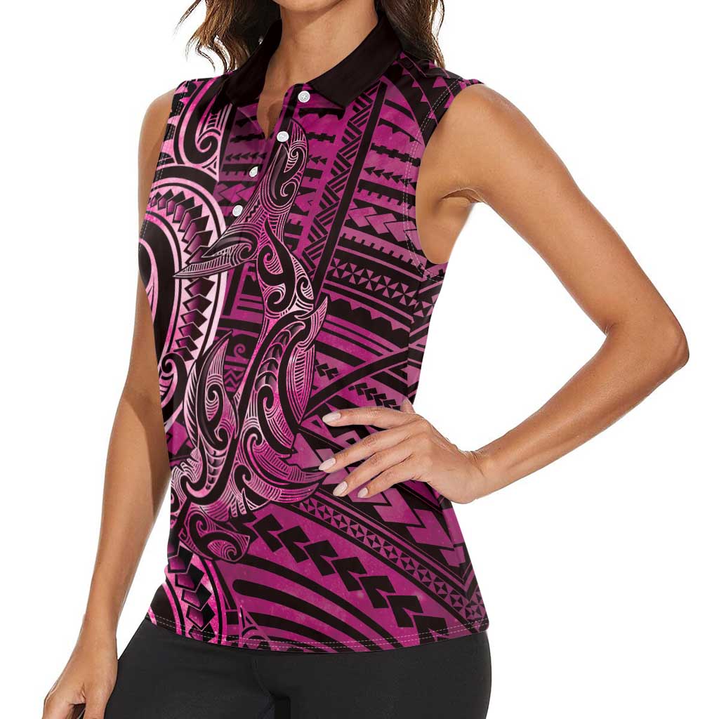 New Zealand Hammerhead Shark Women Sleeveless Polo Shirt Maori Haehae Mangopare Pink - Polynesian Pride