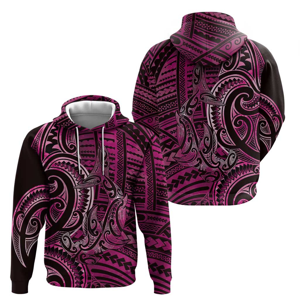 New Zealand Hammerhead Shark Zip Hoodie Maori Haehae Mangopare Pink - Polynesian Pride