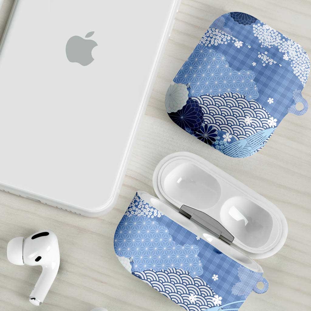 Blue Palaka Japanese Patterns AirPods Case Asanoha Seigaiha Sakura Motif LT14 - Polynesian Pride