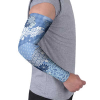 Blue Palaka Japanese Patterns Arm Sleeves Asanoha Seigaiha Sakura Motif - Polynesian Pride