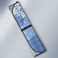 Blue Palaka Japanese Patterns Auto Sun Shade Asanoha Seigaiha Sakura Motif - Polynesian Pride