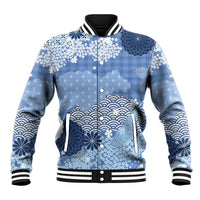 Blue Palaka Japanese Patterns Baseball Jacket Asanoha Seigaiha Sakura Motif LT14 Unisex Blue - Polynesian Pride
