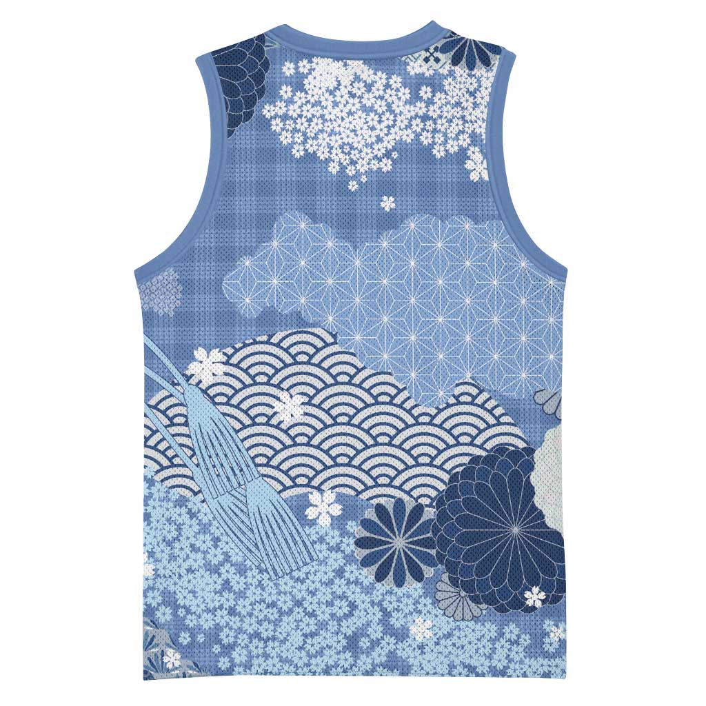 Blue Palaka Japanese Patterns Basketball Jersey Asanoha Seigaiha Sakura Motif LT14 - Polynesian Pride