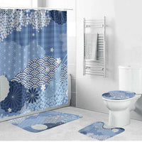 Blue Palaka Japanese Patterns Bathroom Set Asanoha Seigaiha Sakura Motif - Polynesian Pride