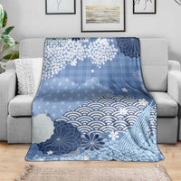 Blue Palaka Japanese Patterns Blanket Asanoha Seigaiha Sakura Motif - Polynesian Pride