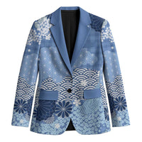 Blue Palaka Japanese Patterns Blazer Asanoha Seigaiha Sakura Motif LT14 Unisex Blue - Polynesian Pride