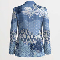 Blue Palaka Japanese Patterns Blazer Asanoha Seigaiha Sakura Motif LT14 - Polynesian Pride