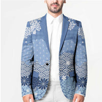 Blue Palaka Japanese Patterns Blazer Asanoha Seigaiha Sakura Motif LT14 - Polynesian Pride