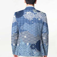 Blue Palaka Japanese Patterns Blazer Asanoha Seigaiha Sakura Motif LT14 - Polynesian Pride