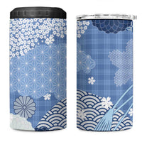 Blue Palaka Japanese Patterns 4 in 1 Can Cooler Tumbler Asanoha Seigaiha Sakura Motif - Polynesian Pride