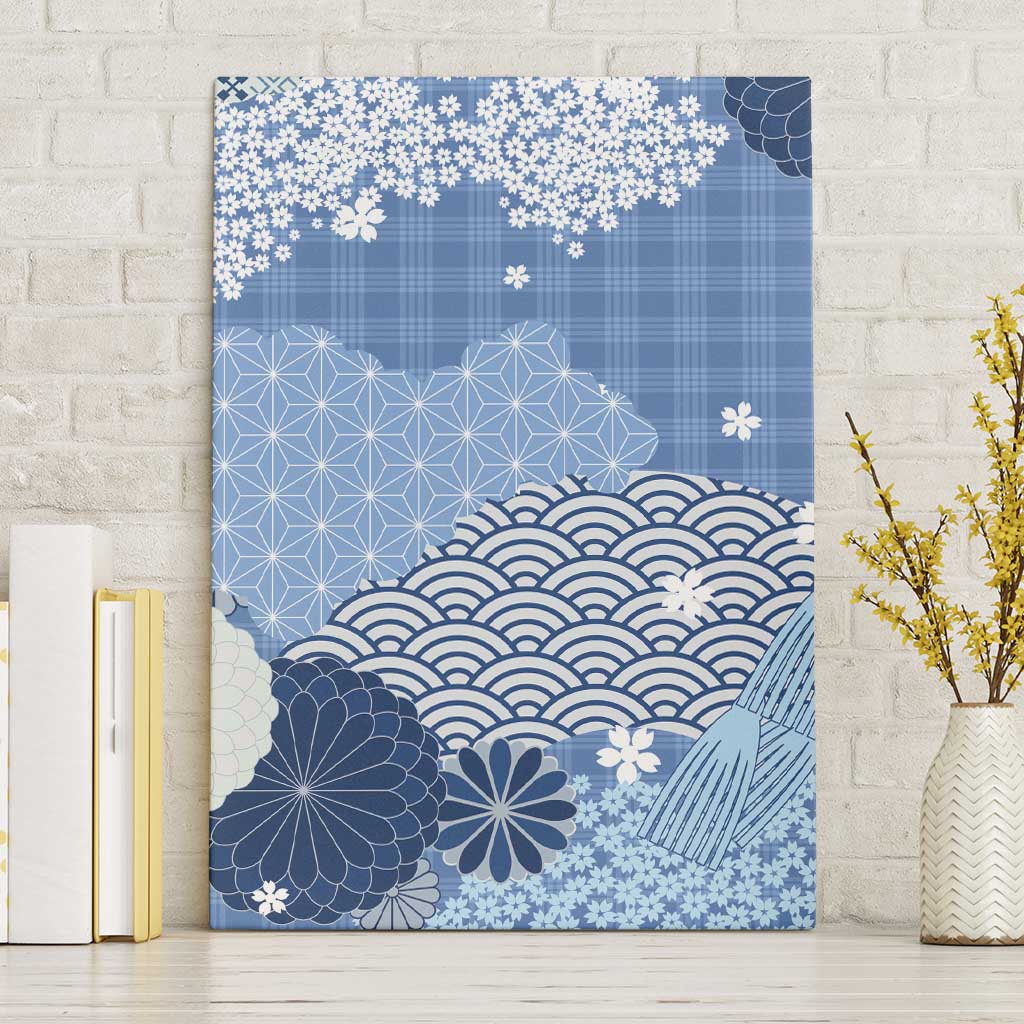 Blue Palaka Japanese Patterns Canvas Wall Art Asanoha Seigaiha Sakura Motif LT14 Without Frame Blue - Polynesian Pride