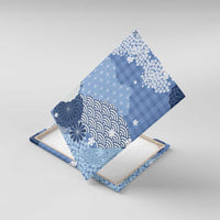 Blue Palaka Japanese Patterns Canvas Wall Art Asanoha Seigaiha Sakura Motif LT14 With Frame Blue - Polynesian Pride