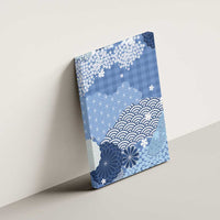 Blue Palaka Japanese Patterns Canvas Wall Art Asanoha Seigaiha Sakura Motif LT14 - Polynesian Pride