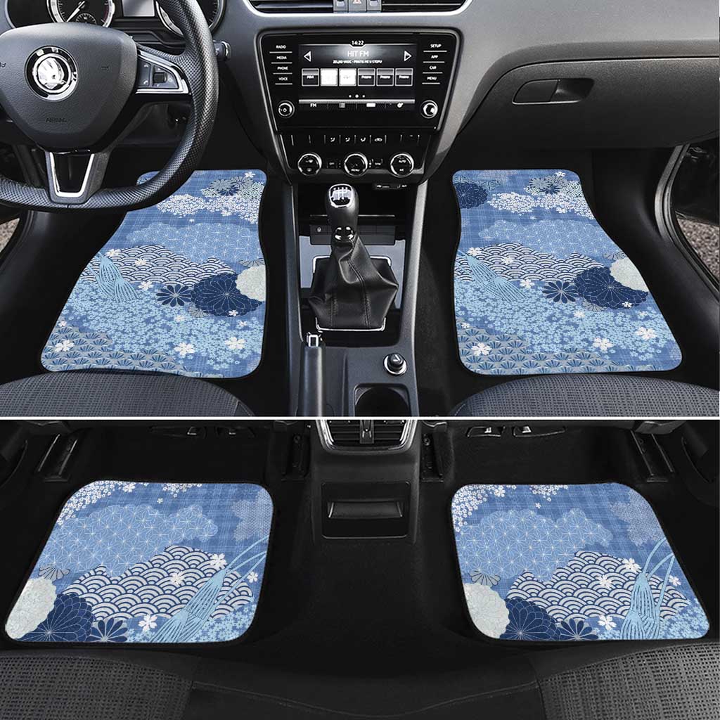 Blue Palaka Japanese Patterns Car Mats Asanoha Seigaiha Sakura Motif LT14 Set 4pcs Blue - Polynesian Pride