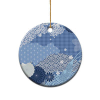 Blue Palaka Japanese Patterns Ceramic Ornament Asanoha Seigaiha Sakura Motif LT14 - Polynesian Pride