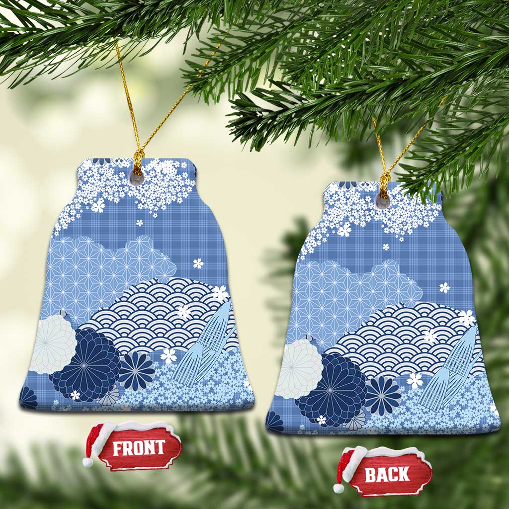 Blue Palaka Japanese Patterns Ceramic Ornament Asanoha Seigaiha Sakura Motif LT14 Bell Flake Blue - Polynesian Pride