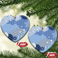 Blue Palaka Japanese Patterns Ceramic Ornament Asanoha Seigaiha Sakura Motif LT14 Heart Blue - Polynesian Pride