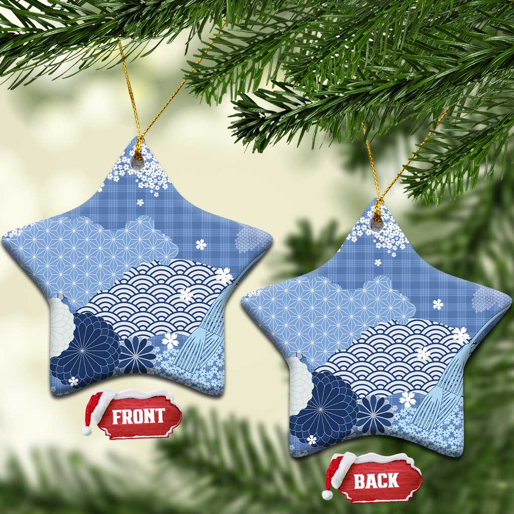 Blue Palaka Japanese Patterns Ceramic Ornament Asanoha Seigaiha Sakura Motif LT14 Star Blue - Polynesian Pride