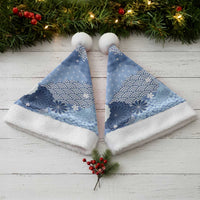 Blue Palaka Japanese Patterns Christmas Santa Hat Asanoha Seigaiha Sakura Motif - Polynesian Pride