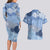 Blue Palaka Japanese Patterns Couples Matching Long Sleeve Bodycon Dress and Hawaiian Shirt Asanoha Seigaiha Sakura Motif - Polynesian Pride