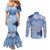 Blue Palaka Japanese Patterns Couples Matching Mermaid Dress and Long Sleeve Button Shirt Asanoha Seigaiha Sakura Motif - Polynesian Pride