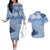 Blue Palaka Japanese Patterns Couples Matching Off The Shoulder Long Sleeve Dress and Hawaiian Shirt Asanoha Seigaiha Sakura Motif - Polynesian Pride