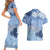 Blue Palaka Japanese Patterns Couples Matching Short Sleeve Bodycon Dress and Hawaiian Shirt Asanoha Seigaiha Sakura Motif - Polynesian Pride