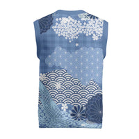 Blue Palaka Japanese Patterns Christmas Knitted V-Neck Vest Asanoha Seigaiha Sakura Motif LT14 - Polynesian Pride