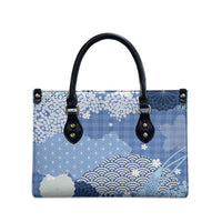 Blue Palaka Japanese Patterns Leather Bag Asanoha Seigaiha Sakura Motif - Polynesian Pride