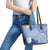 Blue Palaka Japanese Patterns Leather Tote Bag Asanoha Seigaiha Sakura Motif - Polynesian Pride