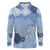 Blue Palaka Japanese Patterns Long Sleeve Polo Shirt Asanoha Seigaiha Sakura Motif - Polynesian Pride