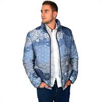 Blue Palaka Japanese Patterns Padded Jacket Asanoha Seigaiha Sakura Motif LT14 - Polynesian Pride
