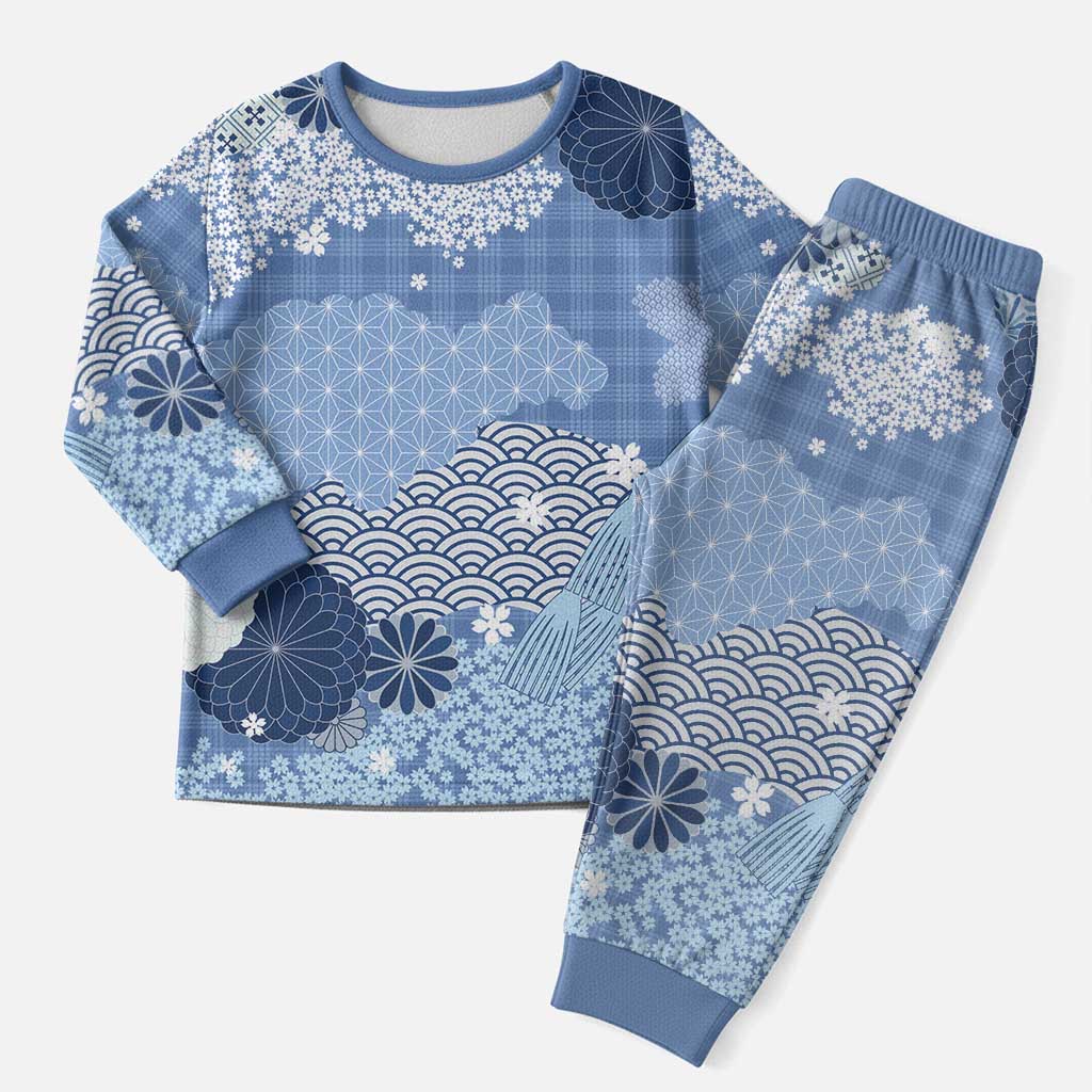 Blue Palaka Japanese Patterns Christmas Pajama Set Asanoha Seigaiha Sakura Motif LT14 Men Blue - Polynesian Pride