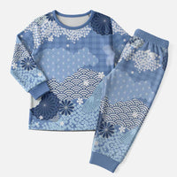 Blue Palaka Japanese Patterns Christmas Pajama Set Asanoha Seigaiha Sakura Motif LT14 Men Blue - Polynesian Pride
