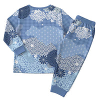 Blue Palaka Japanese Patterns Christmas Pajama Set Asanoha Seigaiha Sakura Motif LT14 - Polynesian Pride