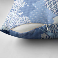 Blue Palaka Japanese Patterns Pillow Cover Asanoha Seigaiha Sakura Motif - Polynesian Pride