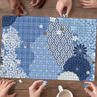 Blue Palaka Japanese Patterns Puzzle Asanoha Seigaiha Sakura Motif LT14 - Polynesian Pride
