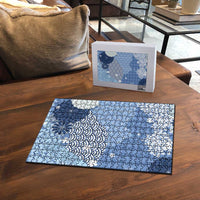 Blue Palaka Japanese Patterns Puzzle Asanoha Seigaiha Sakura Motif LT14 - Polynesian Pride