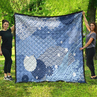 Blue Palaka Japanese Patterns Quilt Asanoha Seigaiha Sakura Motif - Polynesian Pride