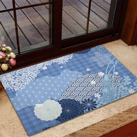 Blue Palaka Japanese Patterns Rubber Doormat Asanoha Seigaiha Sakura Motif LT14 - Polynesian Pride