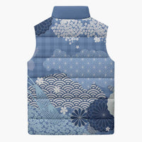 Blue Palaka Japanese Patterns Sleeveless Puffer Jacket Asanoha Seigaiha Sakura Motif LT14 - Polynesian Pride
