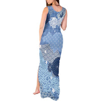 Blue Palaka Japanese Patterns Tank Maxi Dress Asanoha Seigaiha Sakura Motif - Polynesian Pride