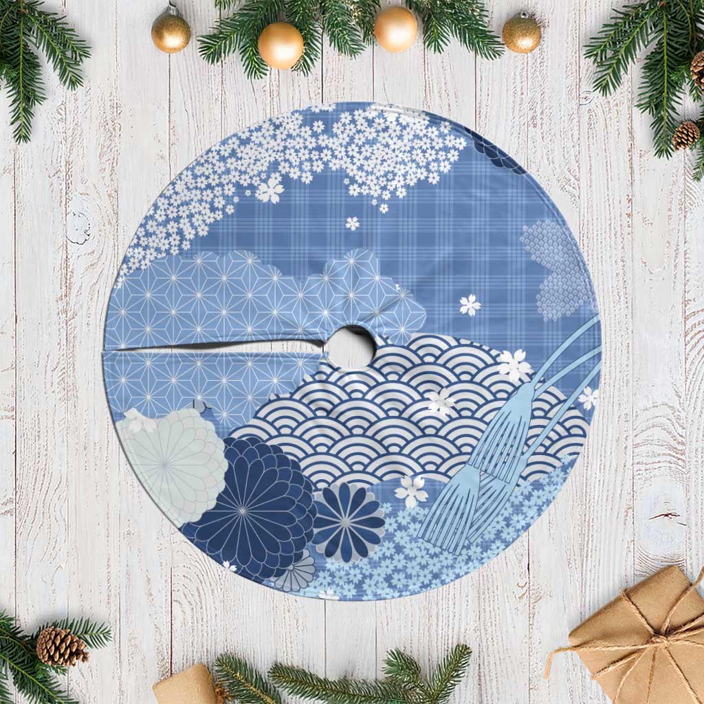 Blue Palaka Japanese Patterns Tree Skirt Asanoha Seigaiha Sakura Motif LT14 Casual Blue - Polynesian Pride
