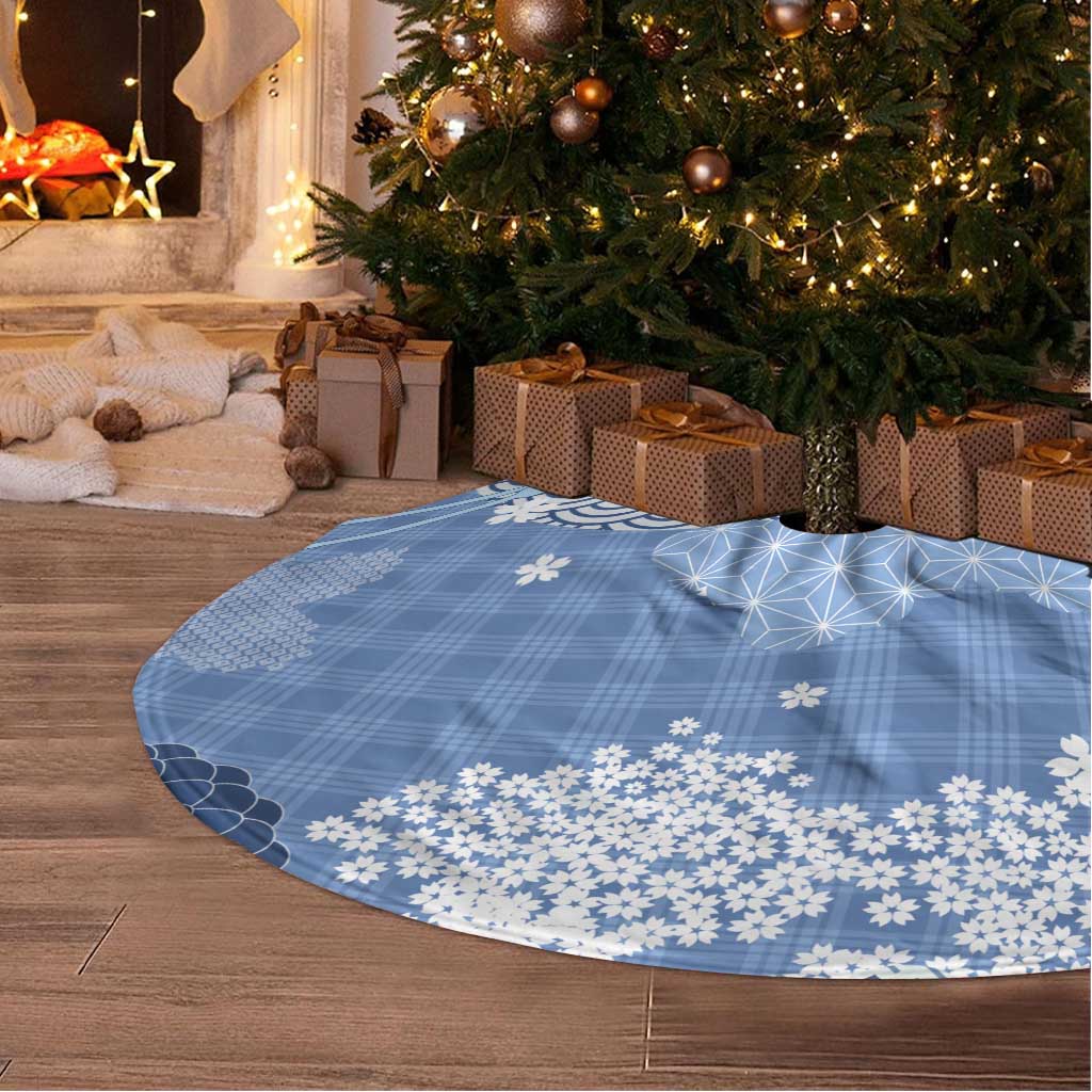 Blue Palaka Japanese Patterns Tree Skirt Asanoha Seigaiha Sakura Motif LT14 - Polynesian Pride