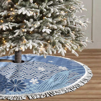 Blue Palaka Japanese Patterns Tree Skirt Asanoha Seigaiha Sakura Motif LT14 - Polynesian Pride