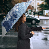 Blue Palaka Japanese Patterns Umbrella Asanoha Seigaiha Sakura Motif - Polynesian Pride