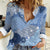 Blue Palaka Japanese Patterns Women Casual Shirt Asanoha Seigaiha Sakura Motif - Polynesian Pride