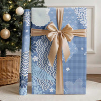 Blue Palaka Japanese Patterns Wrapping Paper Asanoha Seigaiha Sakura Motif - Polynesian Pride