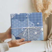 Blue Palaka Japanese Patterns Wrapping Paper Asanoha Seigaiha Sakura Motif - Polynesian Pride